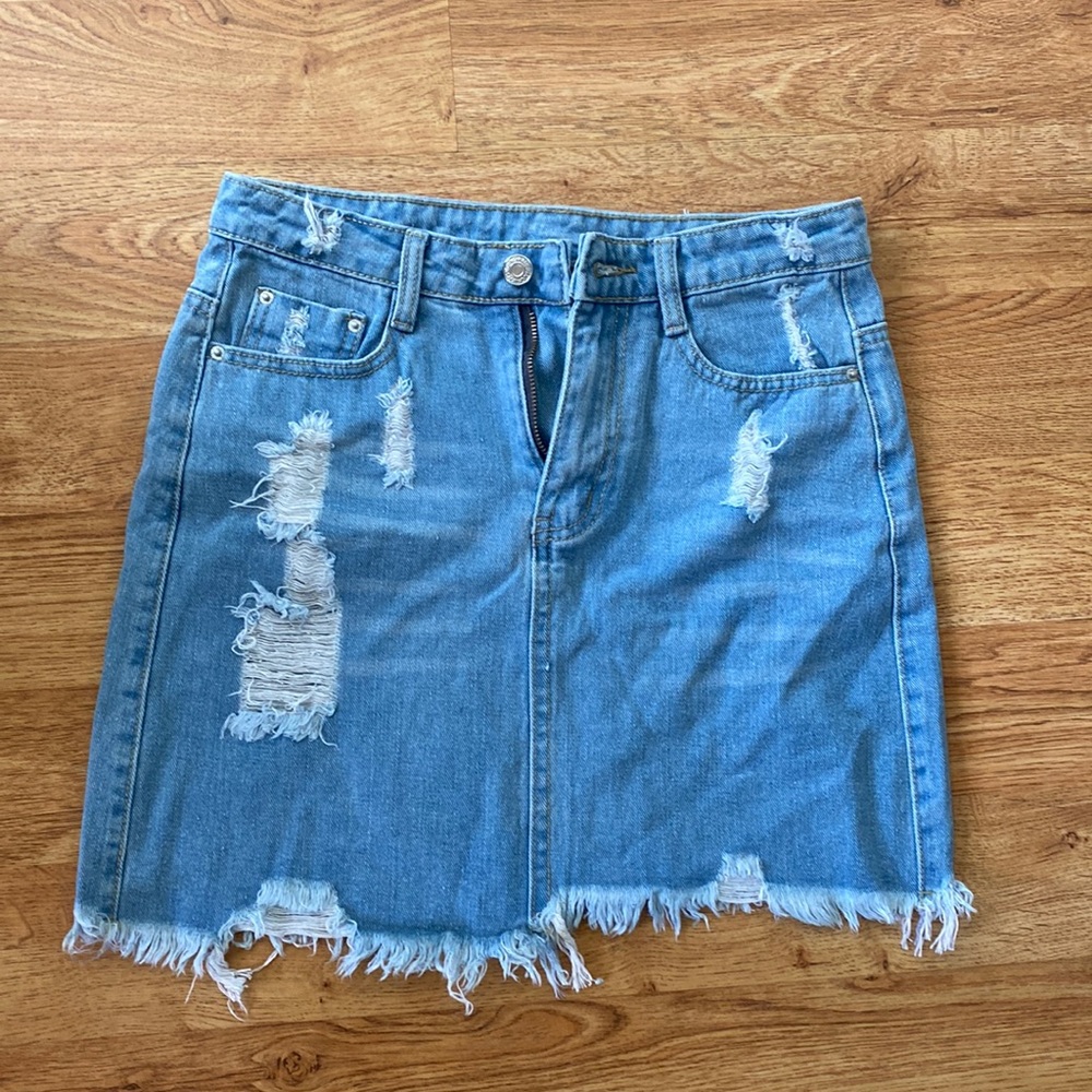 Distressed Denim Skirt